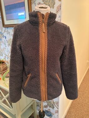 Faherty Ashbury High Pile Sherpa Jacket with Brown Trim